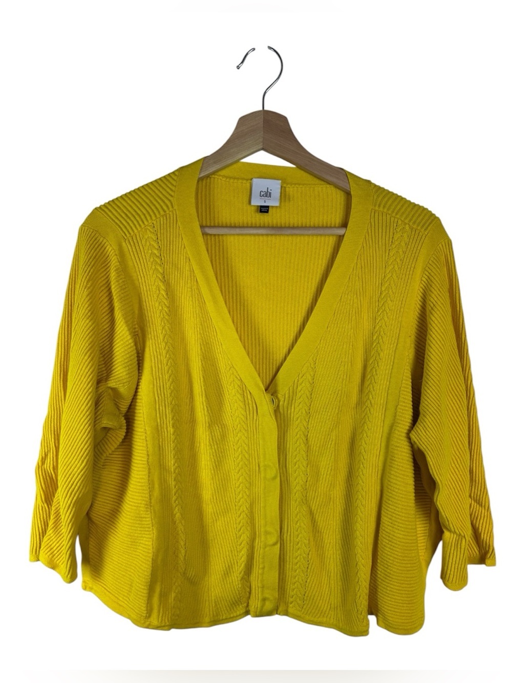 Cabi Sweater Small Yellow Ribbed Snap Front